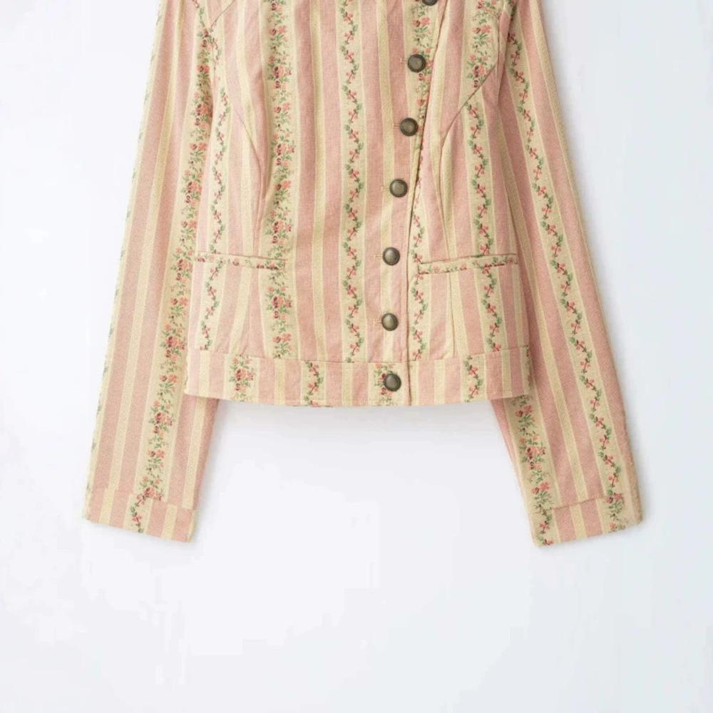 ZARA Fall Chic Versatile Stand Collar Pink Stripe Floral Short Jacket